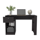 TUHOME 47" Modern Writing Desk with One Drawer and Four Open Shelves, Space-Saving Home Office Computer Desk for Bedroom or Living Room, Sleek Study Table with Smart Storage, Functional Workspace for Small Spaces