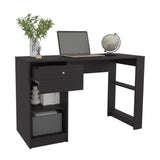 TUHOME 47" Modern Writing Desk with One Drawer and Four Open Shelves, Space-Saving Home Office Computer Desk for Bedroom or Living Room, Sleek Study Table with Smart Storage, Functional Workspace for Small Spaces
