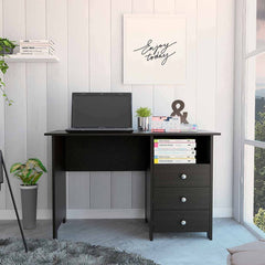 Bianco Writing Computer Desk, Three Drawers, One Shelf