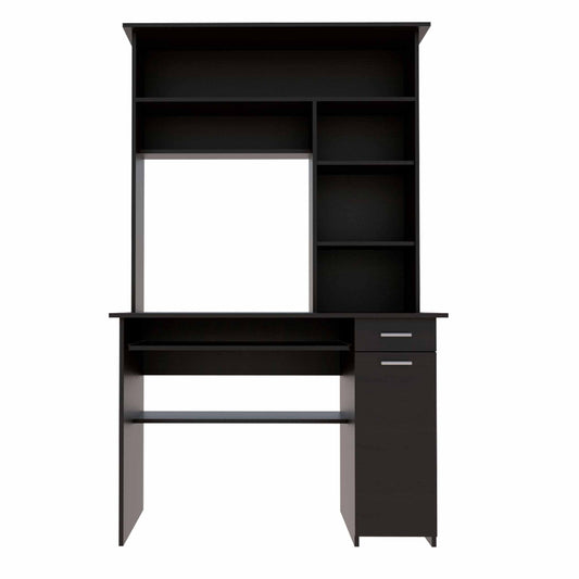 Tuhome Compu 180 Hutch Desk with Multiple Shelves, Keyboard Tray, CPU Panel, One Drawer, Modern Design for Home Office or Study