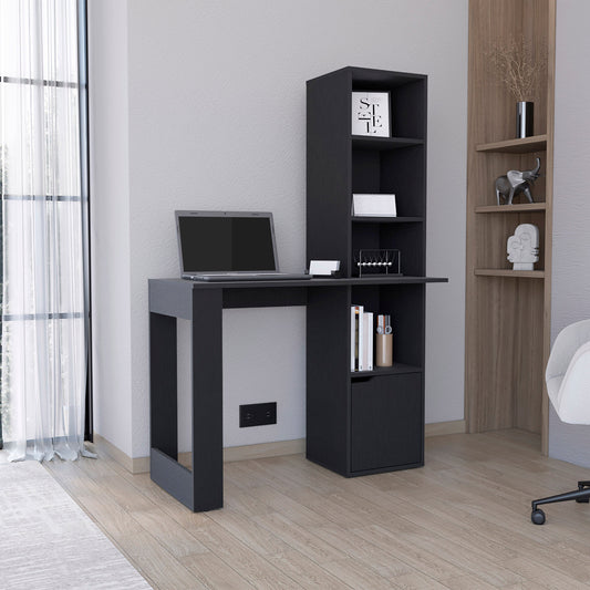 Iowa Computer Desk with Spacious Work Surface, Integrated Four-Tier Bookcase, Single-Door Storage Cabinet and Modern Space-Saving Design for Organized Home Office, Study Area or Creative Workspace Solutions