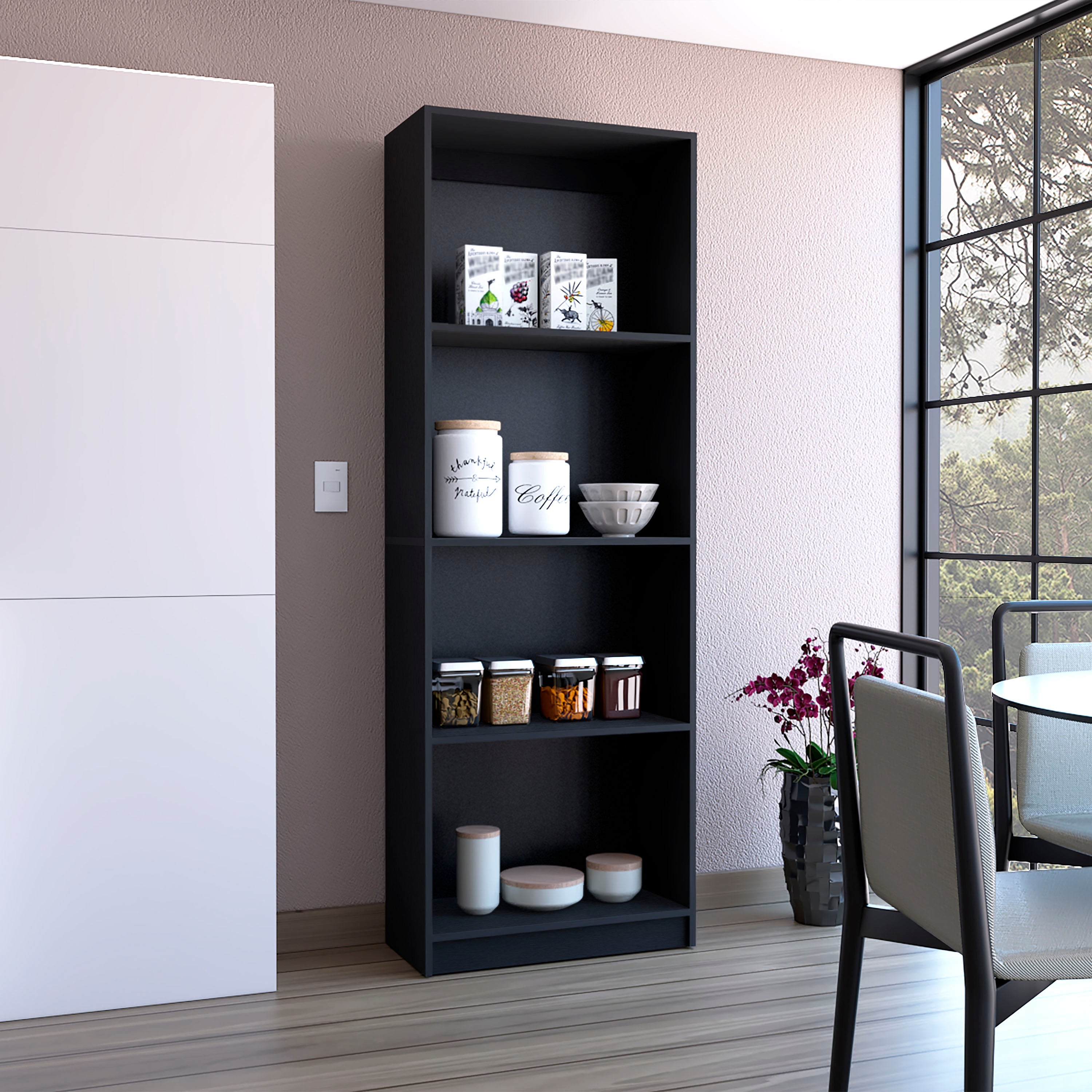 DEPOT E-SHOP Vinton Bookcase with Spacious Tier-Shelving Design, Black