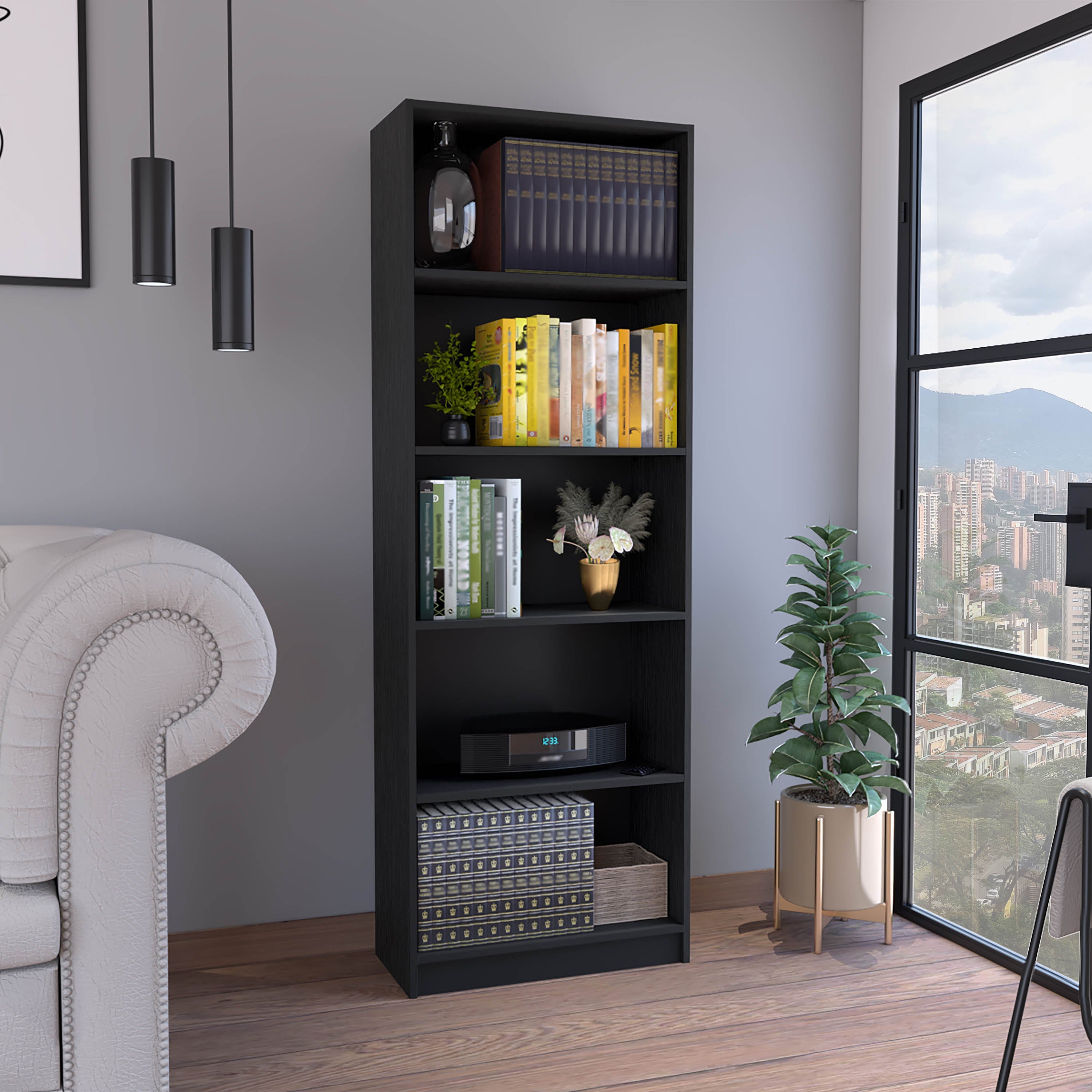 DEPOT E-SHOP Vinton 4-Tier Bookcase with Modern Storage for Books and Decor, Black