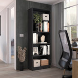 TUHOME Home Bookcase with Four Multi-Tiered Shelves and Lower Storage Section Offering Spacious Vertical Display for Books and Decor, Modern Open Organization and Durable Engineered Wood Construction for Stylish Interiors