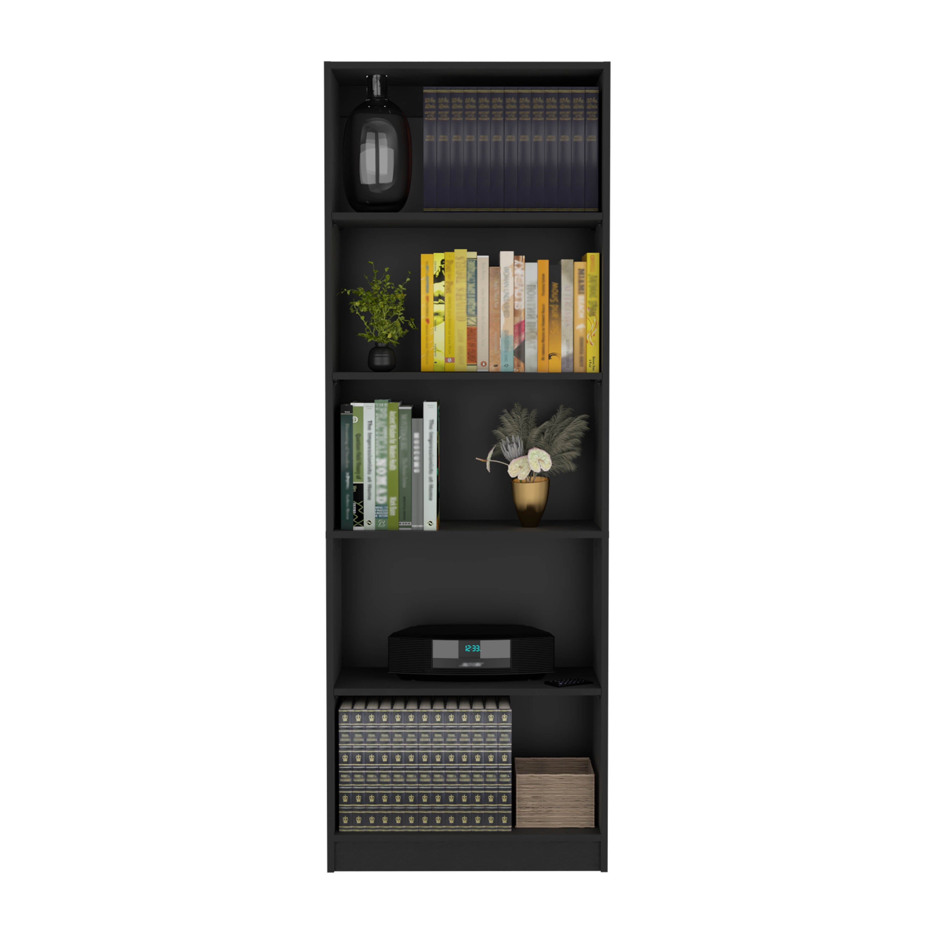 DEPOT E-SHOP Vinton 4-Tier Bookcase with Modern Storage for Books and Decor, Black