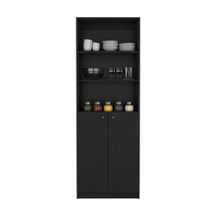 DEPOT E-SHOP Vinton 2-Door Bookcase with Upper Shelves, Black