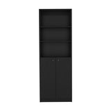 TUHOME Home 2-Door Bookcase with Dual Enclosed Shelves and Three Open Display Tiers Offering Modern Vertical Storage, Concealed Organization and Durable Engineered Wood Construction for Living Rooms, Offices and Bedrooms