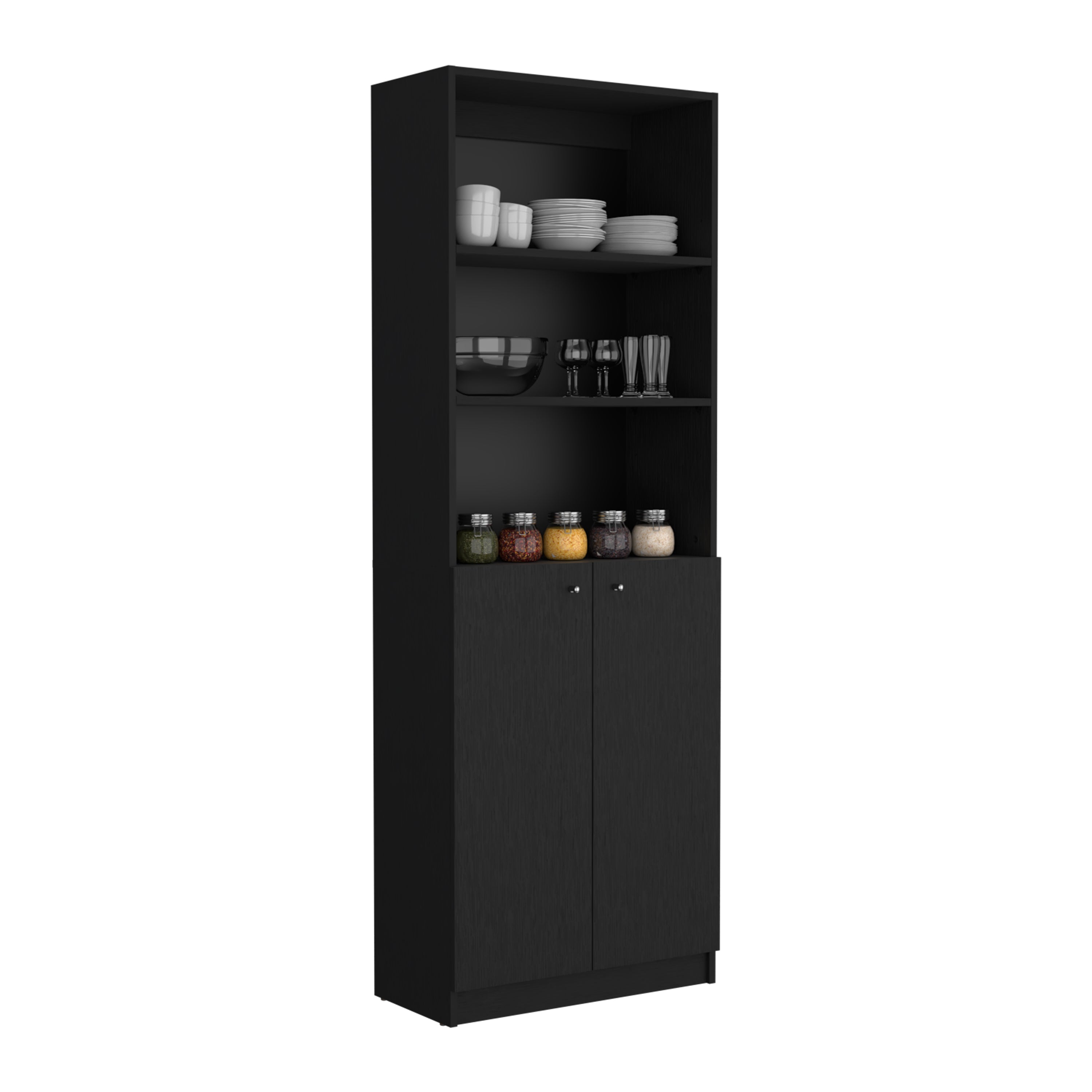 DEPOT E-SHOP Vinton 2-Door Bookcase with Upper Shelves, Black