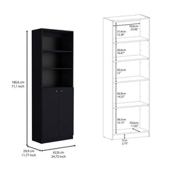 DEPOT E-SHOP Vinton 2-Door Bookcase with Upper Shelves, Black