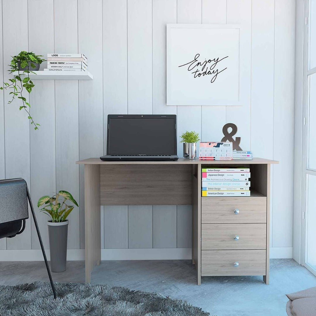 Bianco Writing Computer Desk, Three Drawers, One Shelf