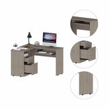 Tuhome Mix L-Shaped Desk with Keyboard Tray, Two Drawers, Single Open Shelf, Spacious Top Surface, Modern Design for Home Office or Study