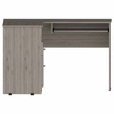 Tuhome Mix L-Shaped Desk with Keyboard Tray, Two Drawers, Single Open Shelf, Spacious Top Surface, Modern Design for Home Office or Study