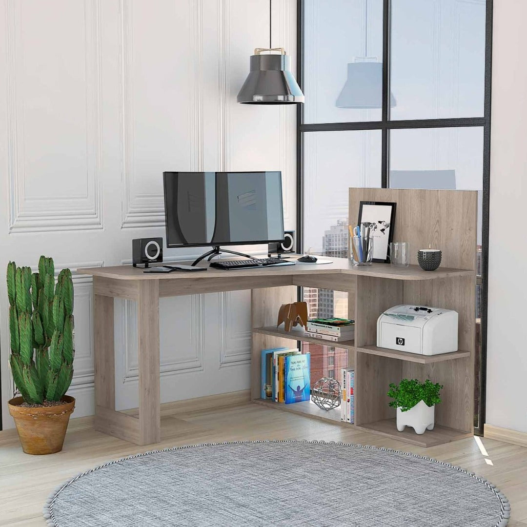 Masai Writing Computer Desk, Five Open Shelves