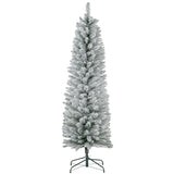 HOMCOM 5ft Artificial Christmas Tree, Snow Flocked Branches, Metal Base, Pencil Xmas Tree