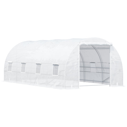 Outsunny High Tunnel Greenhouse Kit 20x10x7 ft Freestanding Large Hot House with PE Walls White
