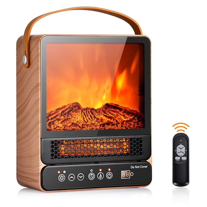 14.5" Mini Portable Electric Fireplace, 750W/1500W Tabletop Stove Heater with 3D Flame & Remote Control