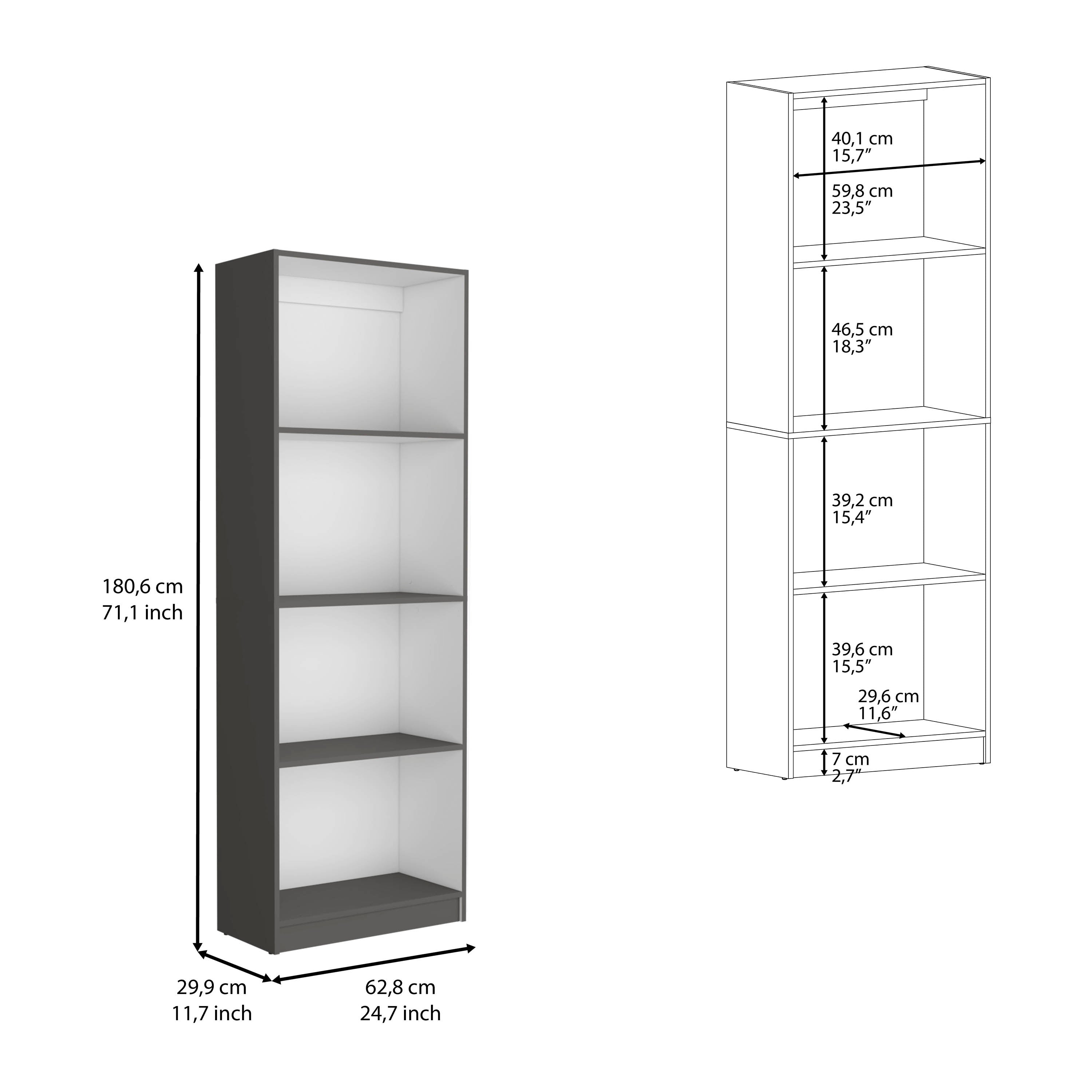 DEPOT E-SHOP Vinton Bookcase with Spacious Tier-Shelving Design, Matt Gray / White