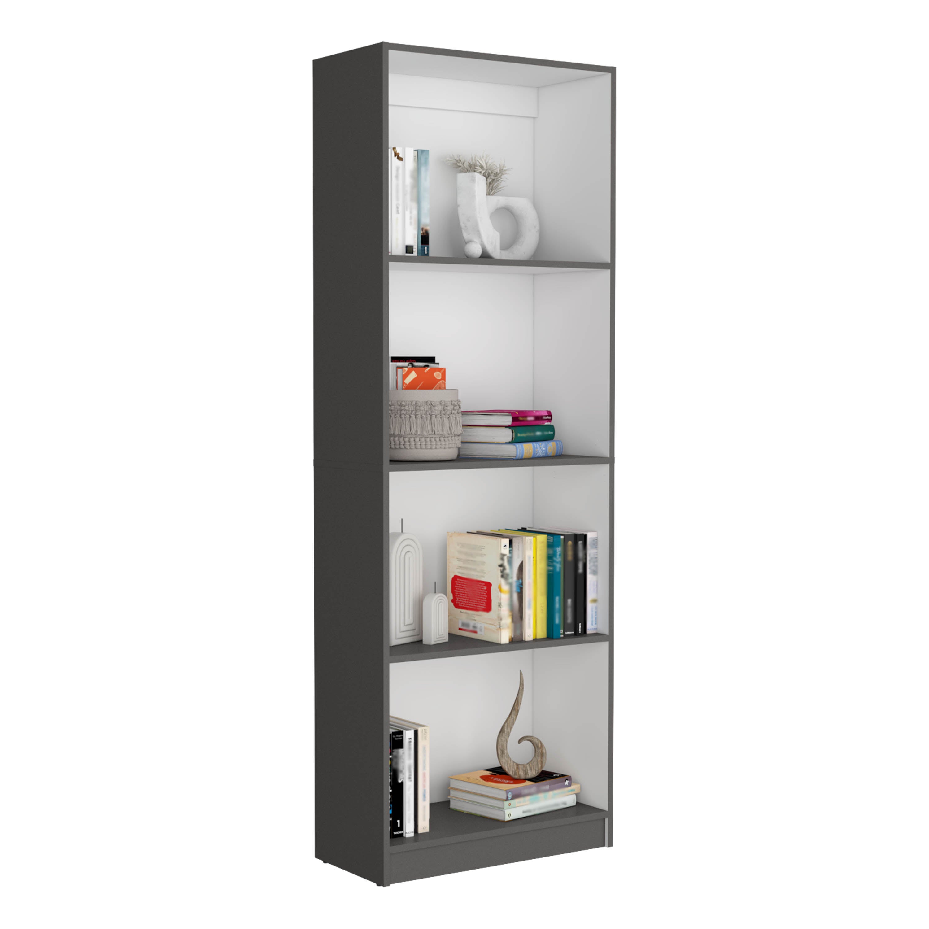 DEPOT E-SHOP Vinton Bookcase with Spacious Tier-Shelving Design, Matt Gray / White