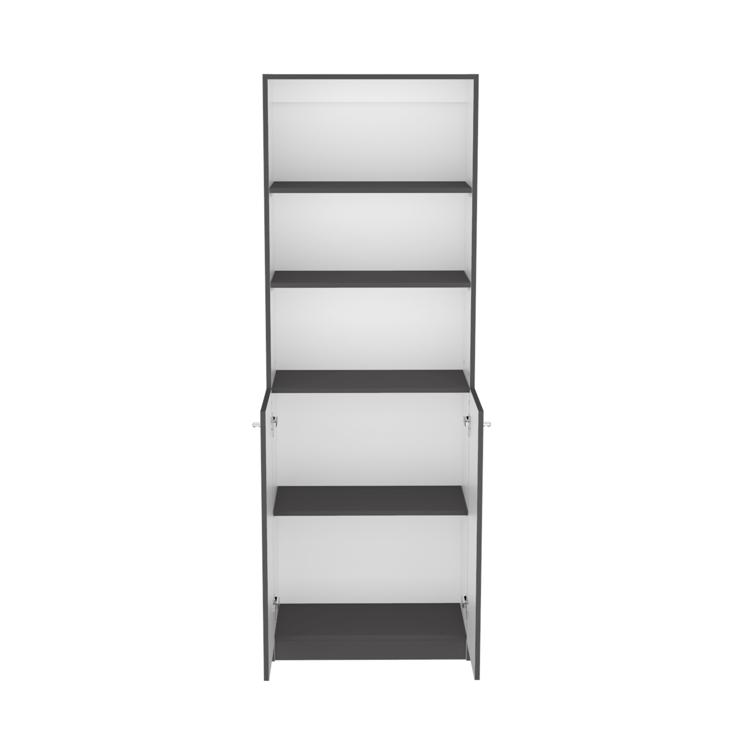 DEPOT E-SHOP Vinton 2-Door Bookcase with Upper Shelves, Matt Gray / White