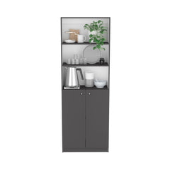 DEPOT E-SHOP Vinton 2-Door Bookcase with Upper Shelves, Matt Gray / White