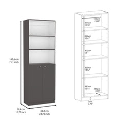 DEPOT E-SHOP Vinton 2-Door Bookcase with Upper Shelves, Matt Gray / White