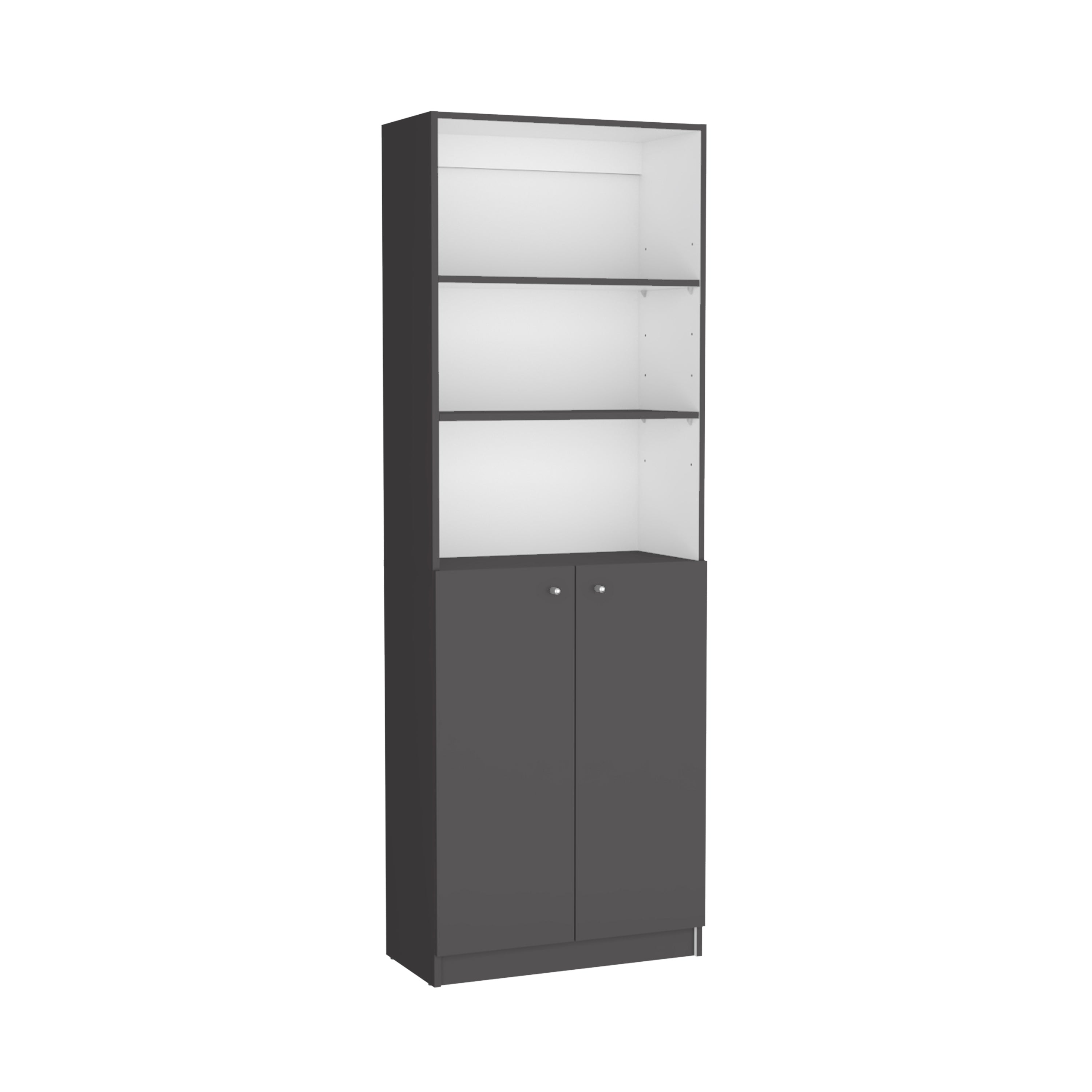 DEPOT E-SHOP Vinton 2-Door Bookcase with Upper Shelves, Matt Gray / White