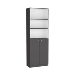 DEPOT E-SHOP Vinton 2-Door Bookcase with Upper Shelves, Matt Gray / White