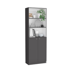 DEPOT E-SHOP Vinton 2-Door Bookcase with Upper Shelves, Matt Gray / White