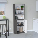 TUHOME Home 2-Door Bookcase with Dual Enclosed Shelves and Three Open Display Tiers Offering Modern Vertical Storage, Concealed Organization and Durable Engineered Wood Construction for Living Rooms, Offices and Bedrooms