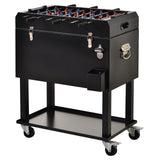 Outsunny Patio Cooler Cart 68QT Ice Chest with Foosball Tabletop Portable Rolling Beverage Bar with Tray for Poolside Parties