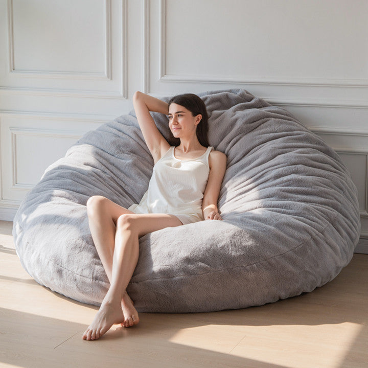 MAXYOYO Giant Fur Bean Bag Chair for Adult, Round Soft Fluffy BeanBag with Machine Washable Cover, Grey