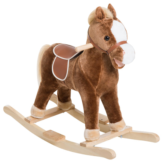 Qaba Plush Rocking Horse Toy for Kids, Realistic Sounds, Toddler Ride-On, Engaging Fun, Brown, for 3 Years