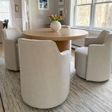 Elon & Yisa 47" Solid Oak Round Linen Pedestal Dining Table Set (5-Piece)