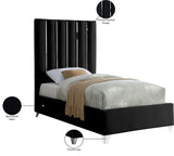 Enzo Velvet Bed – Glamorous Chrome Channel Design for a Modern Bedroom, Easy Assembly, No Box Spring Needed