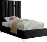 Enzo Velvet Bed – Glamorous Chrome Channel Design for a Modern Bedroom, Easy Assembly, No Box Spring Needed