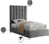 Enzo Velvet Bed – Glamorous Chrome Channel Design for a Modern Bedroom, Easy Assembly, No Box Spring Needed