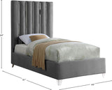 Enzo Velvet Bed – Glamorous Chrome Channel Design for a Modern Bedroom, Easy Assembly, No Box Spring Needed