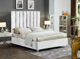 Enzo Velvet Bed – Glamorous Chrome Channel Design for a Modern Bedroom, Easy Assembly, No Box Spring Needed