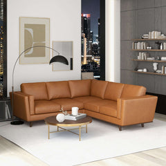 Farsah Mid Century Modern Tan Leather Corner Sofa