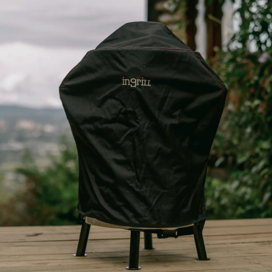 INGRILL Large Smoker Cover – Weather-Resistant Waterproof Black Canvas Cover with Bottom Straps, Secure Outdoor Protection for Barrel Smokers