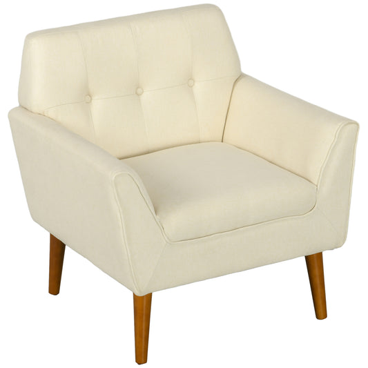 HOMCOM Accent Chair Traditional Tufted Armchair with Wood Legs for Living Room Bedroom Beige