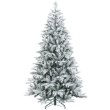 HOMCOM 7ft Artificial Flocked Christmas Tree with Snow Tips, Easy Assembly, Hinged Xmas Tree for Home Office Holiday