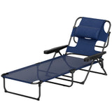 Outsunny Folding Lounge Chair w/ Reclining Back, Navy Blue