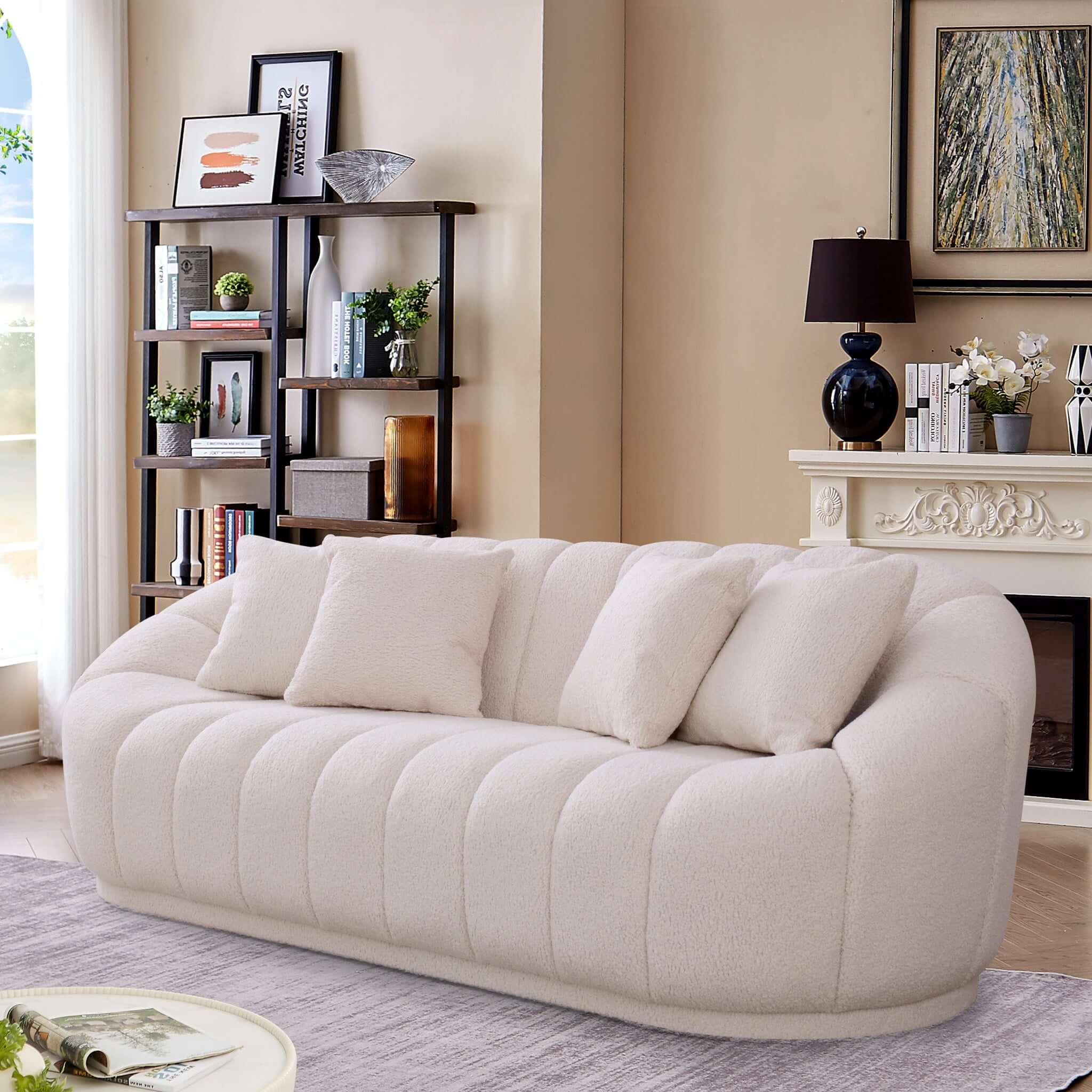 Maximilian Modern Japandi Style Tight Back Boucle Couch