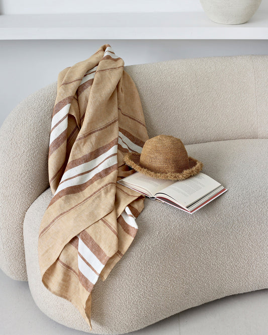 Linen beach blanket in French striped