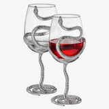 Stemmed Snake Wine Glass | Set of 2 | 19oz Spooky Reptile Glasses 10" H (Silver)