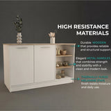 Ginger Kitchen Island with Spacious Countertop, Three Open Storage Shelves, Dual Cabinet Doors with Interior Shelves and Functional Floorstanding Design for Enhanced Organization, Meal Prep Efficiency and Modern Kitchen Appeal