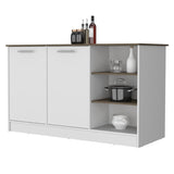 Ginger Kitchen Island with Spacious Countertop, Three Open Storage Shelves, Dual Cabinet Doors with Interior Shelves and Functional Floorstanding Design for Enhanced Organization, Meal Prep Efficiency and Modern Kitchen Appeal
