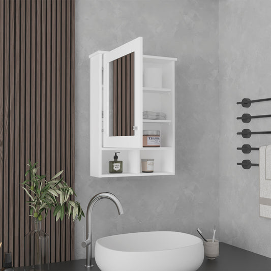 TUHOME Vina Medicine Cabinet with Mirrored Door, Three Concealed Interior Shelves and Two Open Lower Shelves, Wall-Mounted Organizer for Bathrooms, Kitchens or Mudrooms, Modern Space-Saving Storage for Daily Essentials