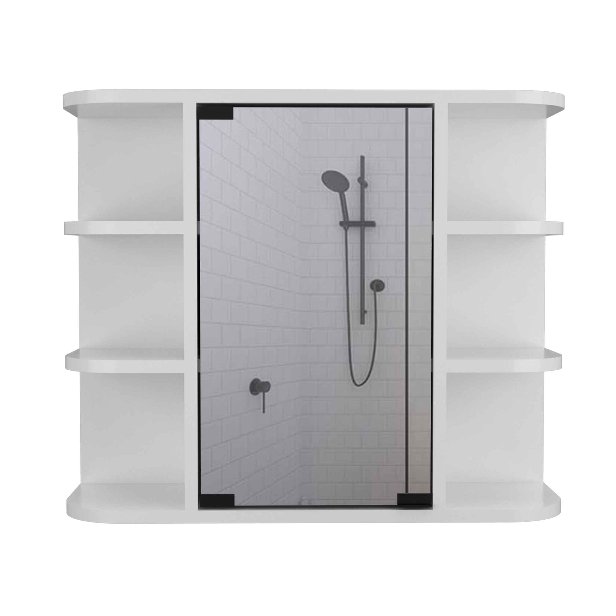 Roma Mirrored Medicine Cabinet, Six External Shelves, Three Inerior Shelves